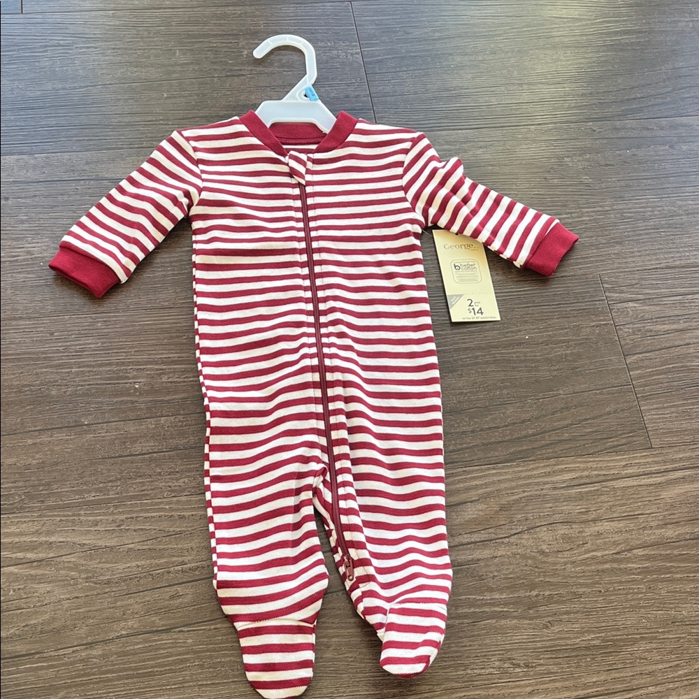 George Striped Red and White Footie Size 0-3 Month
